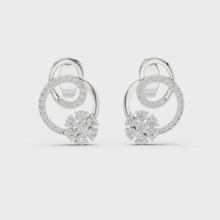 Floral halo diamond stud earrings in gold with round lab grown diamonds