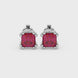 Red Asscher cut stud earrings in gold featuring a crown-inspired eight-prong setting and push back closure