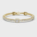 Emerald cut halo lab grown diamond tennis bracelet with round diamond detailing in yellow white and rose gold