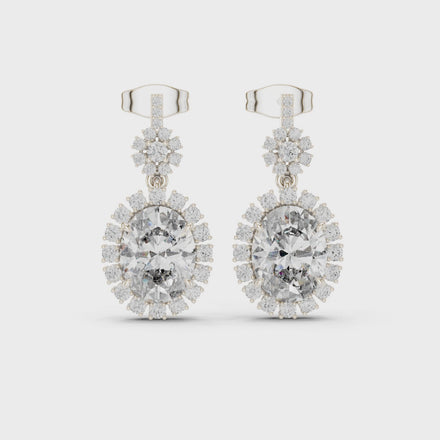 Oval halo lab grown diamond drop earrings in gold by Signora Jewels