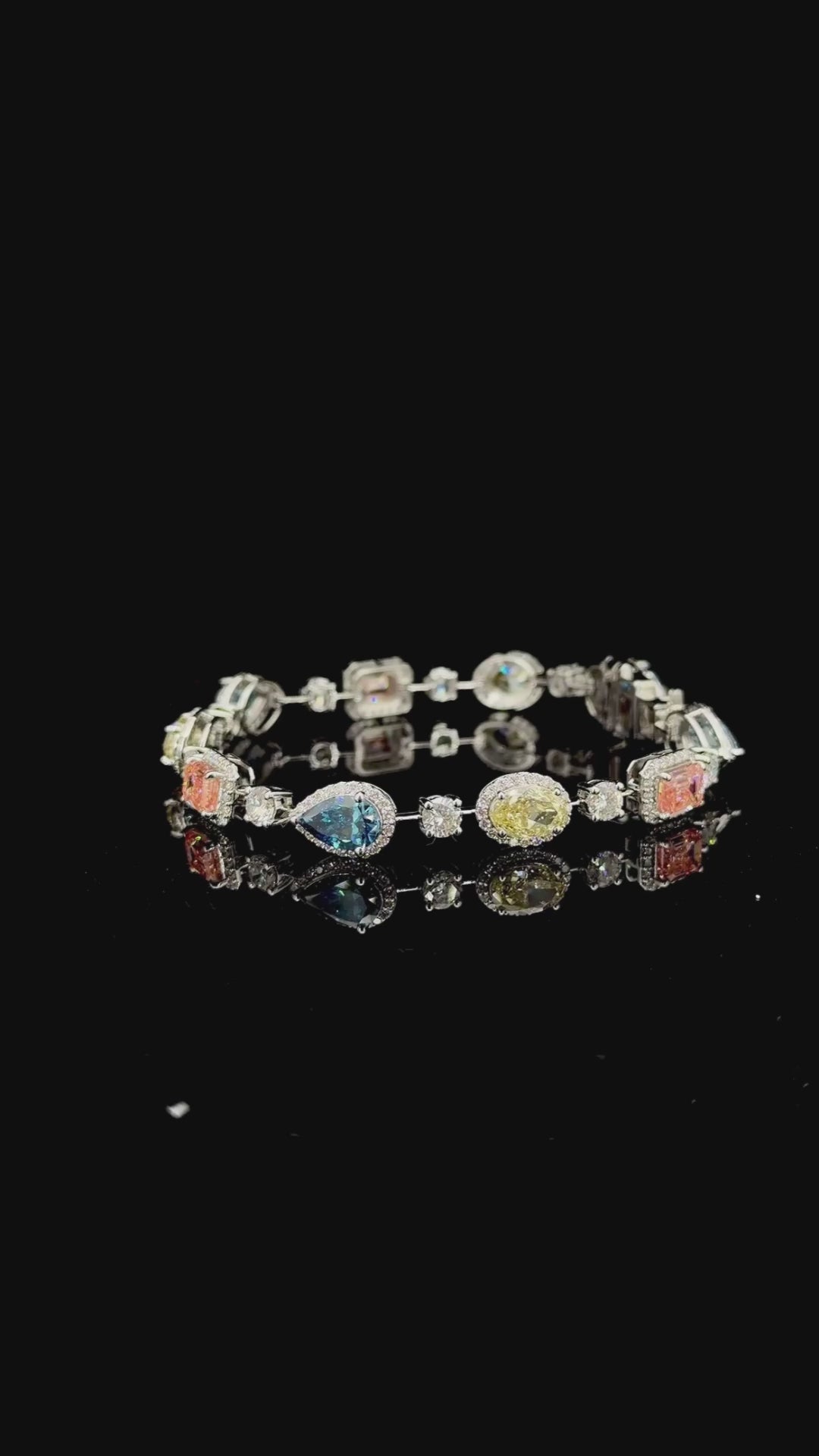 360-degree view of white gold mixed fancy colour bracelet with lab grown diamonds