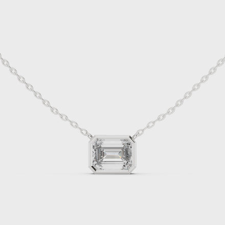 Minimal emerald cut solitaire diamond pendant in gold with lab grown diamond by Signora Jewels