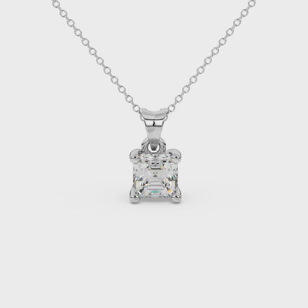 Asscher cut gemstone solitaire pendant in gold with classic four-prong basket setting