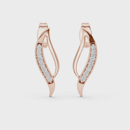 Wave diamond stud earrings in gold with round lab grown diamonds