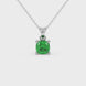 Green cushion cut solitaire gemstone pendant in white gold four-prong setting