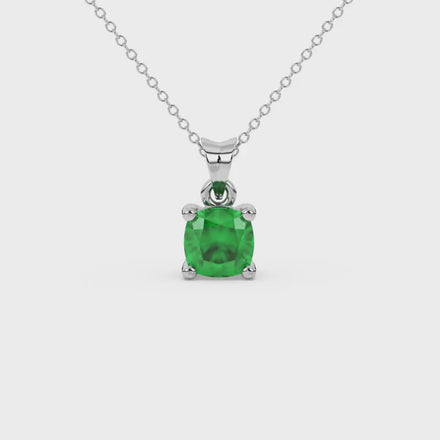Green cushion cut solitaire gemstone pendant in white gold four-prong setting