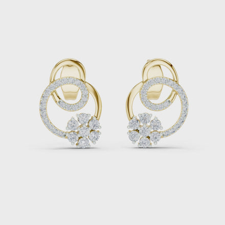 Floral halo diamond stud earrings in gold with round lab grown diamonds