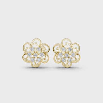 Floral diamond stud earrings in gold by Signora Jewels