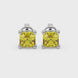 Hidden halo Asscher cut solitaire stud earrings featuring 5.00 MM gemstones in a four-prong gold setting