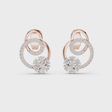 Floral halo diamond stud earrings in gold with round lab grown diamonds