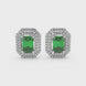 Emerald cut green gemstone double halo stud earrings with octagonal diamond halo in gold