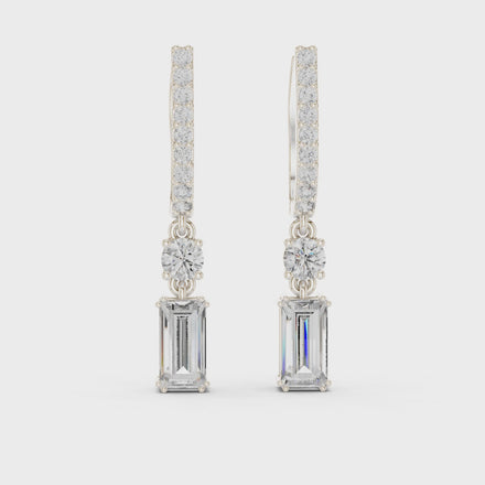 Baguette lab grown diamond drop earrings in gold by Signora Jewels