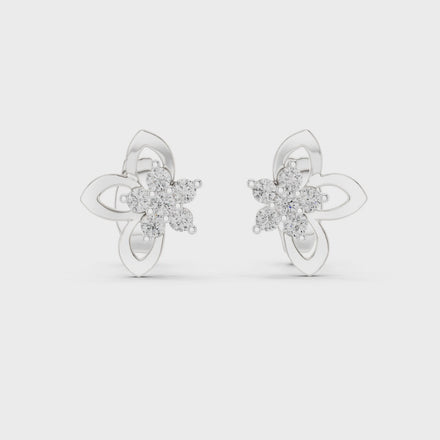 Floral diamond stud earrings in gold with round lab grown diamonds