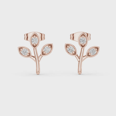 Diamond leaf branch stud earrings in gold by Signora Jewels