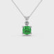 Green cushion cut gemstone solitaire pendant in gold featuring a refined six-prong basket setting