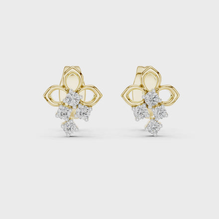 Floral diamond stud earrings in gold with round lab grown diamonds