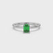 Emerald cut green gemstone halo ring with round lab grown diamond halo in rose gold