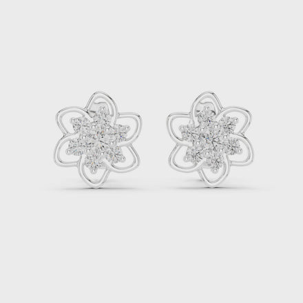 Floral diamond stud earrings in gold with round diamonds