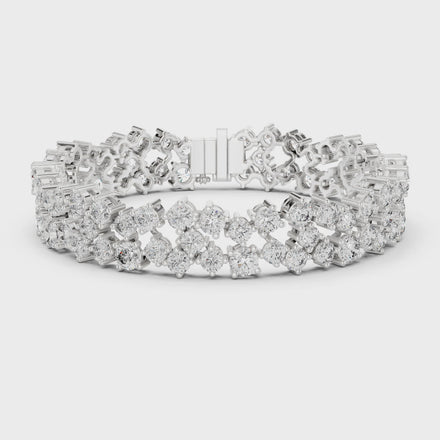 Multi shape lab grown diamond tennis bracelet with clustered round diamond design in yellow white and rose gold