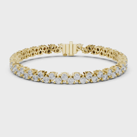 Classic double row lab grown diamond tennis bracelet with round cut diamonds in yellow white and rose gold
