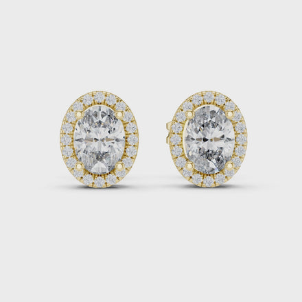 Oval halo diamond stud earrings in gold with lab grown diamonds