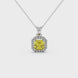 Asscher cut halo gemstone pendant in gold featuring a 5.00 MM center gemstone surrounded by a sparkling diamond halo