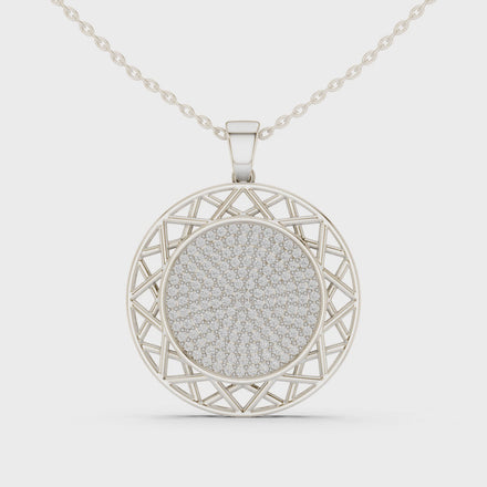 Round diamond medallion pendant in gold with lab grown diamonds by Signora Jewels