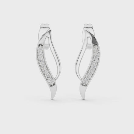 Wave diamond stud earrings in gold with round lab grown diamonds