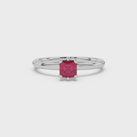 Asscher cut gemstone solitaire ring in gold with secure six-prong setting