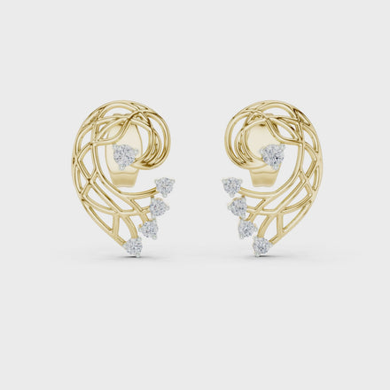 Abstract swirl diamond stud earrings in gold with round lab grown diamonds