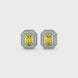 Emerald cut yellow gemstone double halo stud earrings with octagonal diamond halo in gold