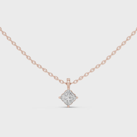 Minimal princess cut solitaire diamond pendant in gold with lab grown diamond by Signora Jewels