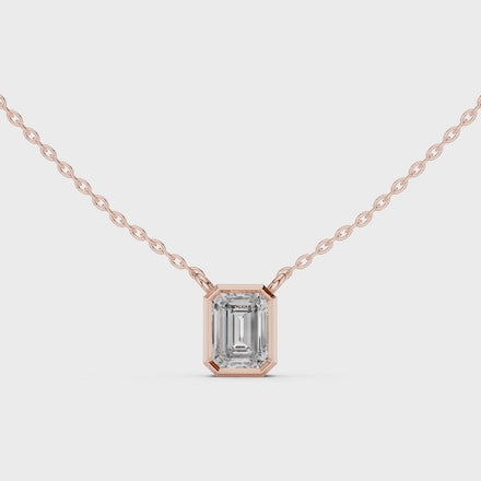 Minimal emerald cut solitaire diamond pendant in gold with lab grown diamond by Signora Jewels
