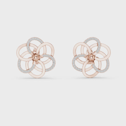 Floral diamond stud earrings in gold with round lab grown diamonds