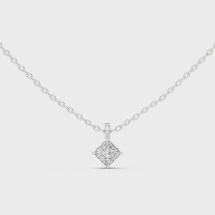 Minimal princess cut solitaire diamond pendant in gold with lab grown diamond by Signora Jewels