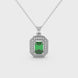 Emerald cut green gemstone double halo pendant with octagonal diamond frame in gold