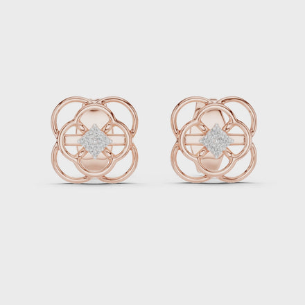 Diamond floral stud earrings in gold with round brilliant CVD diamonds