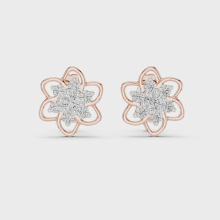 Floral diamond stud earrings in gold with round diamonds