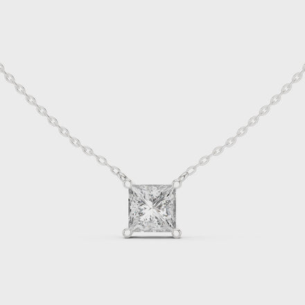 Minimal princess cut solitaire diamond pendant in gold with lab grown diamond by Signora Jewels