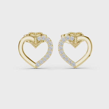 Diamond open heart stud earrings in gold by Signora Jewels