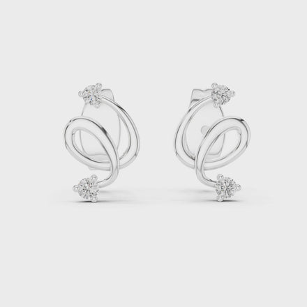 Minimal diamond swirl stud earrings in gold with round brilliant