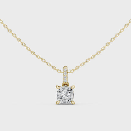 Minimal cushion cut diamond pendant in gold with lab grown diamonds by Signora Jewels