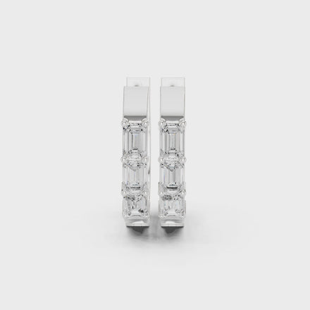 Emerald cut diamond hoop earrings for women