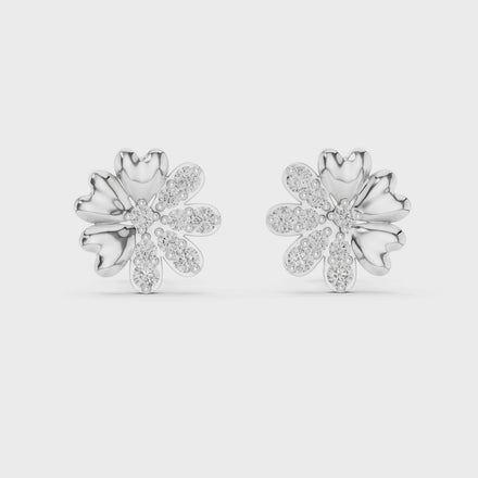 Flower diamond stud earrings in gold with round lab grown diamonds