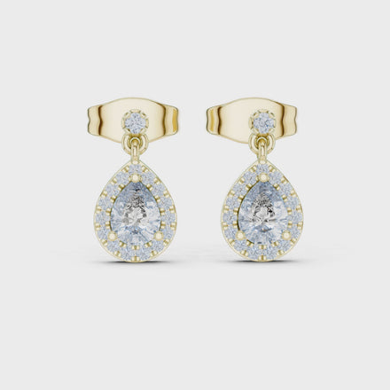 Pear halo lab grown diamond stud earrings in gold by Signora Jewels