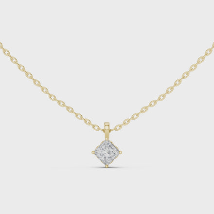 Minimal princess cut solitaire diamond pendant in gold with lab grown diamond by Signora Jewels