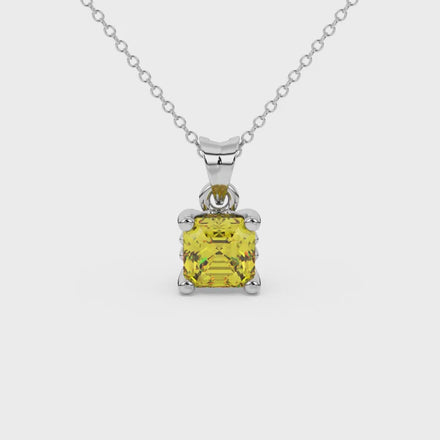 Asscher cut solitaire pendant in gold featuring a 5.00 MM square gemstone in a classic four-prong setting