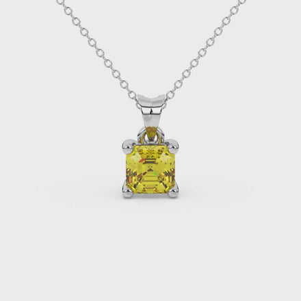 Yellow Asscher cut solitaire pendant in gold featuring a 5.00 MM gemstone in a four-prong basket setting