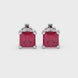 Hidden halo Asscher cut solitaire stud earrings featuring 5.00 MM gemstones in a four-prong gold setting