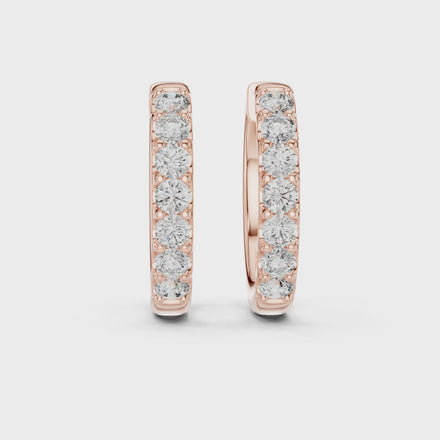 Diamond huggie hoop earrings with round diamonds in U-cut setting